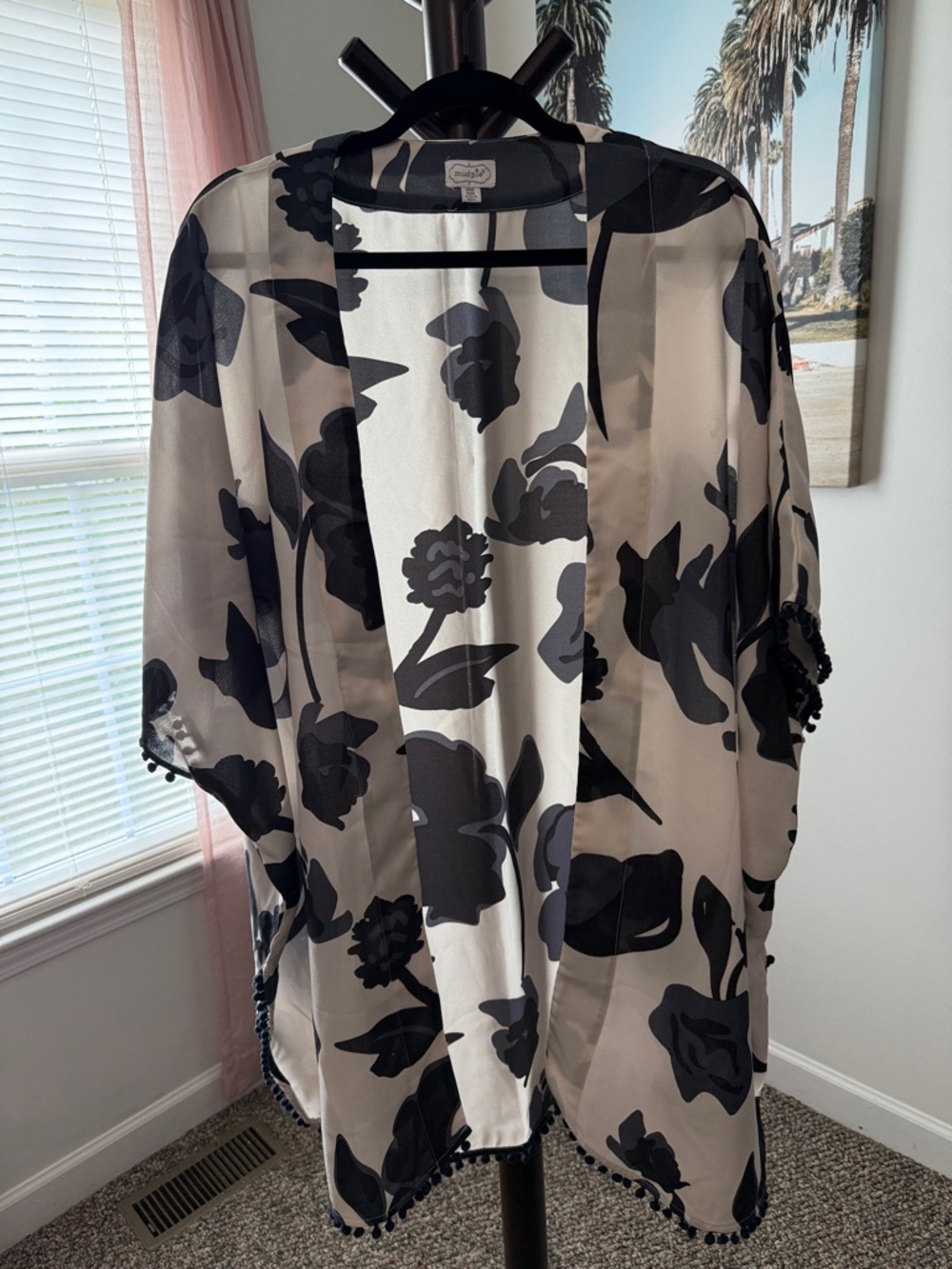Mud Pie Black and White Floral Kimono Cover-Up